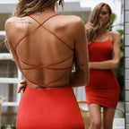 Bandage Backless Solid Bodycon Mini Dress