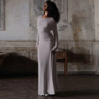 Solid Long Sleeve Irregular Splice Long Dress