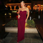 Elegant Strapless Long Maxi Mermaid Dress 2025 Women Sleeveless High Waist Ruched Backless Weddiing Party Evening Prom Dresses