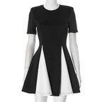 Contrast Patchwork Short Sleeve Mini Dress