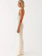 Knitted Crochet Slim Halter Beachwear Cover - Up Dress