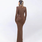 Elastic Deep V - Fold Lace Maxi Dress