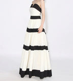 Colorblock Patchwork Bow Strapless Long Dress