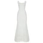 Boho Chic Women Floor Length Fishtail Dress White Lace Elegant Sexy Sleeveless Bodycon Maxi Dress Summer Clubwear