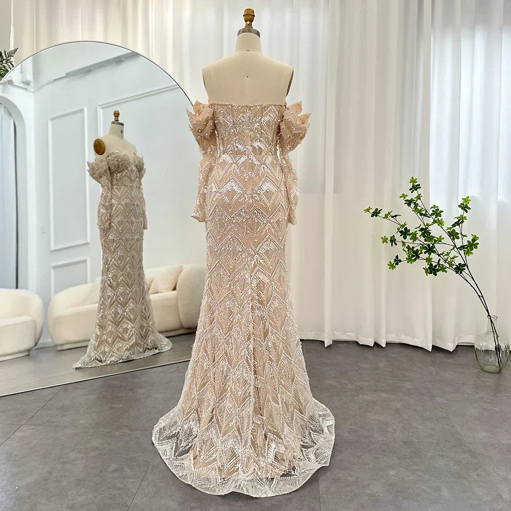 Mermaid Off - Shoulder Nude Evening Dresses for Women