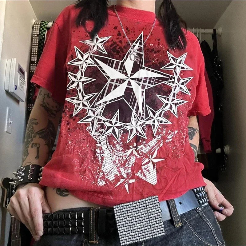 Cyber Star Grunge Red Tshirt