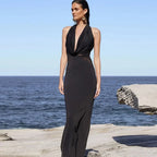 Halter Black Lace Off - shoulder Long Dress