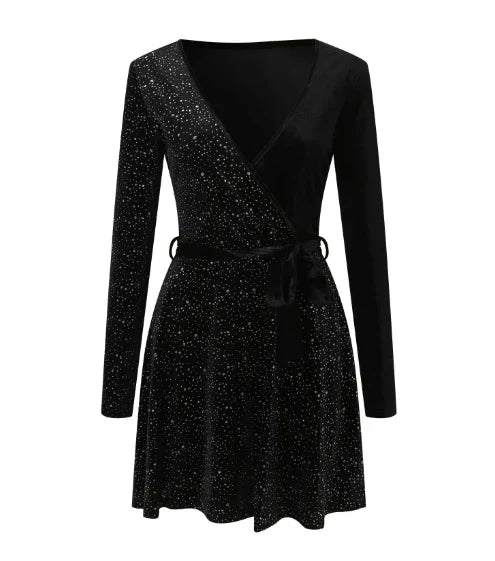Valeria Chic Sequin Wrap Dress Premium Wardrobe Essential