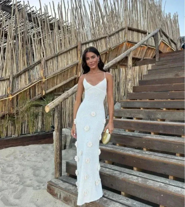 Halter Neck Flower Patchwork Lace - up Maxi Dress