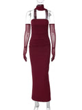Mesh Sleeve Off - shoulder Long Dress