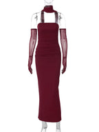 Mesh Sleeve Off - shoulder Long Dress