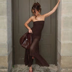 Brown Off - shoulder Strapless Long Dress