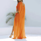 Mesh Perspective Solid Color Hollow Split Dress