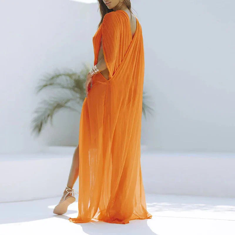 Mesh Perspective Solid Color Hollow Split Dress