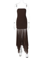 Brown Off - shoulder Strapless Long Dress