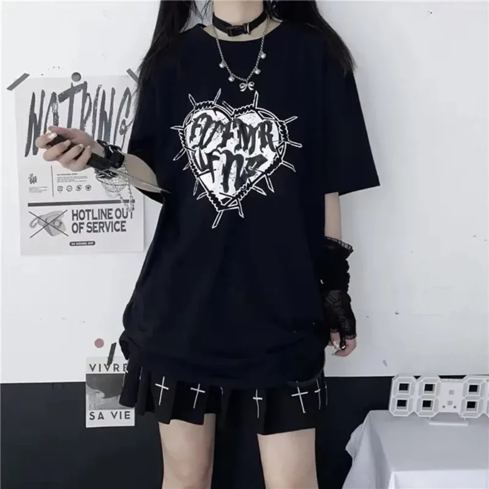 Gothic Vintage Print Black Tshirt