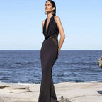Halter Black Lace Off - shoulder Long Dress