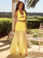 Halter Laceup Yellow Knit Set