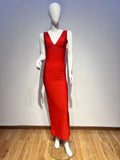 Deep V Neck Red Sleeveless Bodycon Long Dress