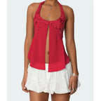 Pearl Embellished Sequins Halter Backless Cami Top
