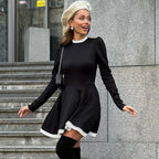 Patchwork Gray Long Sleeve A - line Mini Dress