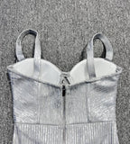 Spaghetti Strap Sleeveless Silver Midi Dress