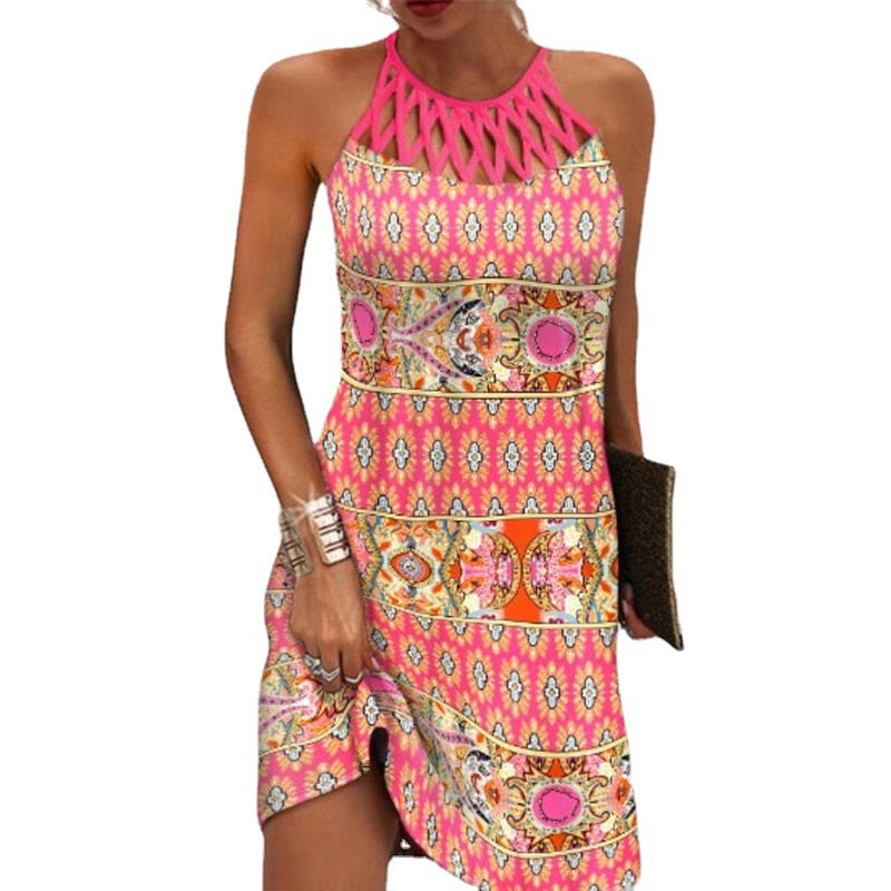 Amparo Chic Printed Dress with Halters Statement Occasion Edit