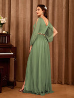 Gauze Applique Slit Vneck Maxi Dress