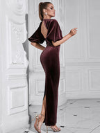 Backless Puff Lantern Sleeve Maxi Dress