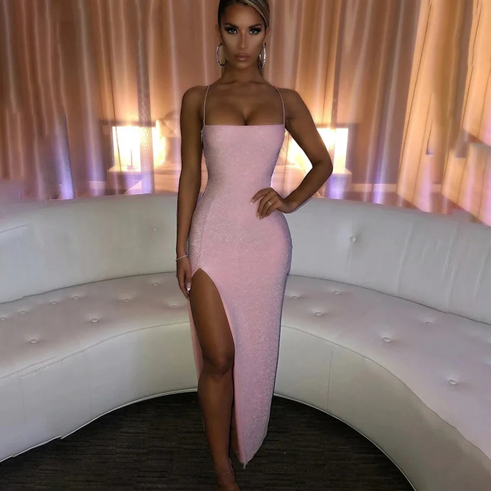 Diamond LowNeck Backless Lace Up Slip Dress