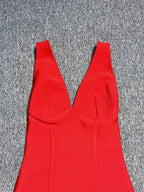 Deep V Neck Red Sleeveless Bodycon Long Dress