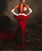 Backless 3D Flower Tight Long Bandage Dress