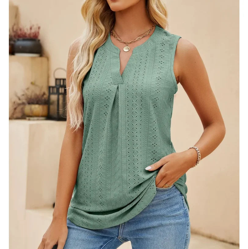 Hollow Out Vneck Sleeveless Tshirt
