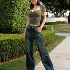 Button Up VNeck LowCut Crop Top