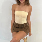 Solid Color Off-Shoulder Strapless