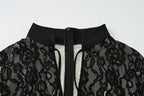 Mesh Lace Ruffled Black Hollow Out Long Dress