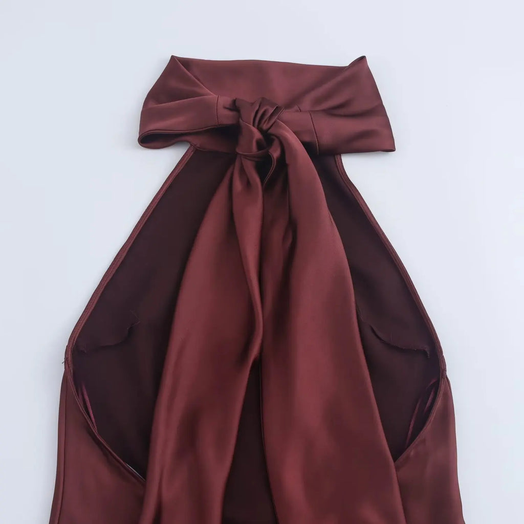 Solid Sleeveless Backless Bow Zipper Long Dress