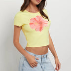 Gothic Flower Print Crop Tshirt