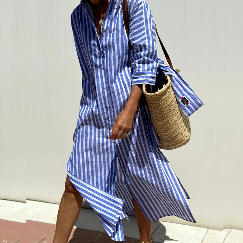 Flor Chic Striped Shirt Dress Evening Wear Edit
