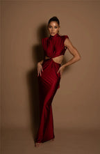 Hollow Out Turtleneck Solid Maxi Dress