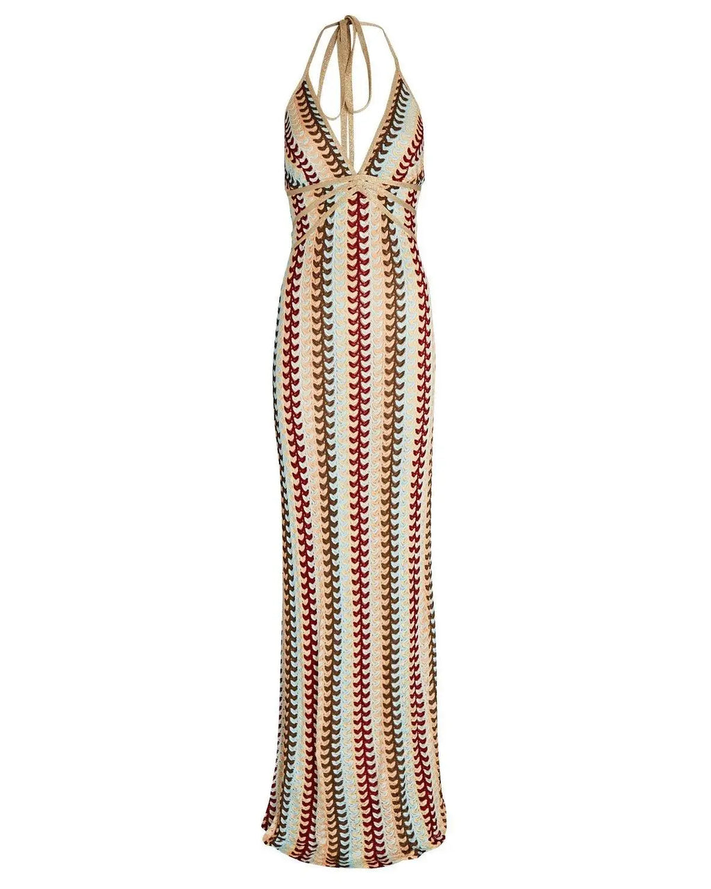 Deep V - neck Crochet Halter Backless Maxi Dress