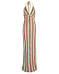 Deep V - neck Crochet Halter Backless Maxi Dress