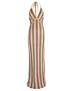 Deep V - neck Crochet Halter Backless Maxi Dress