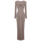 O - neck Long Sleeve Robe fashion Maxi Dress