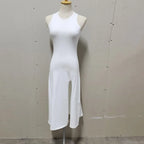 Knit Slit Solid High Waisted Vacation Dresses