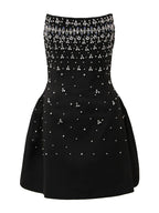Diamonds Black Crystal Pearl Mini Midi Dress