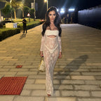 Perspective Lace Hollow Out Bodycon Maxi Dress