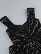 3D Flower Shiny Sequins Folds Long Dress