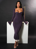 Patchwork Square Collar Evening Fishtail Dress