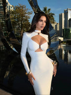 Cutout V Neck Long Sleeve Party Dress